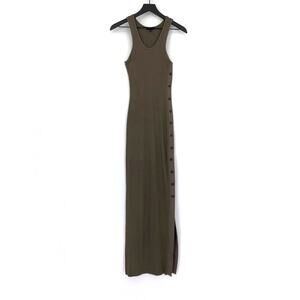 THE RANGE Ribbed Button Maxi Dress Olive Green XS